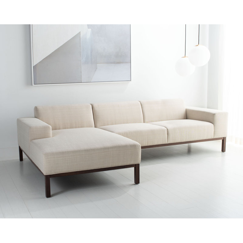 Arvid Upholstered L-Shaped Sectional, Cream , Left Hand Facing, Dark Brown