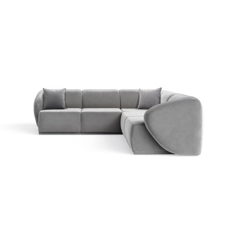 5 Seater Velvet Sofa & Chaise, Grey Velvet