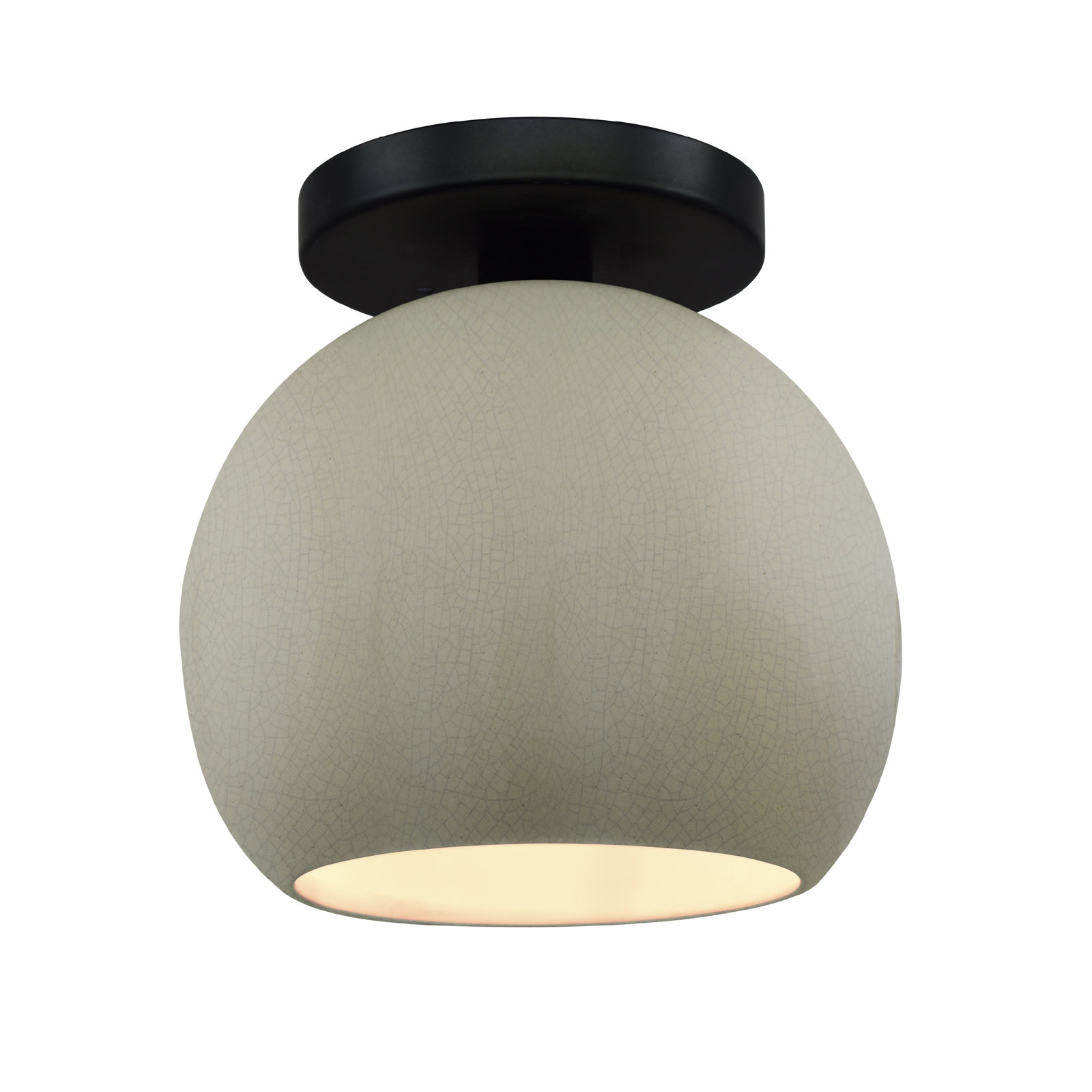 Single Light Ceramic LED Semi Flush Mount, 9" H x 10" W x 10" D, Celadon Green Crackle, Matte Black