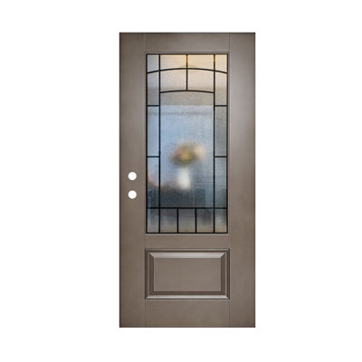 36 po X 80 po Plaque de porte en fibre de verre brun avec verre givré - ouverture à droite,