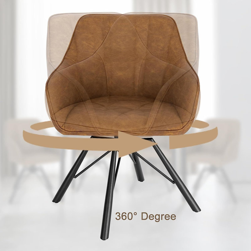 Loda 48 cm H Faux Leather Full Back Armchair, Light Brown, 1