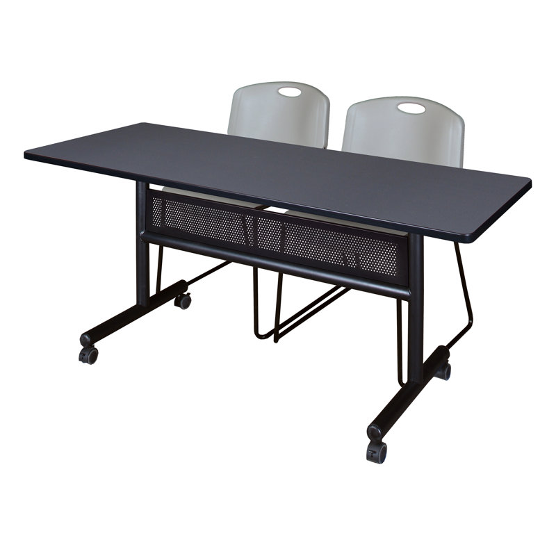 Nevjana Flip-Top Privacy Nesting Table, 2 Zeng Stack Chairs, Black, Gray, 29" H x 60" L x 24" W