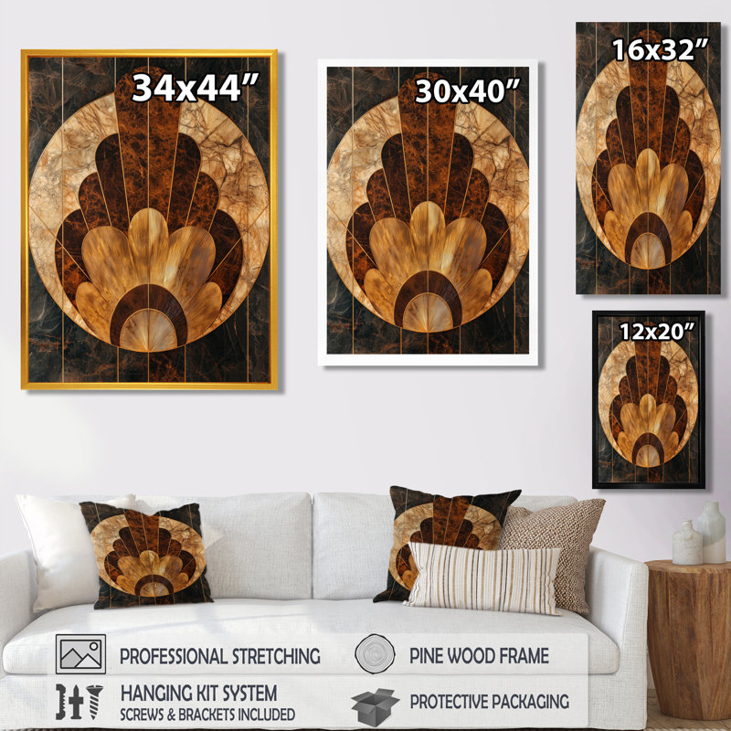 Griffith Mosaic Walnut Essential Forms III - impression sur toile encadrée moderne, Noir, Reproduction avec cadre flottant