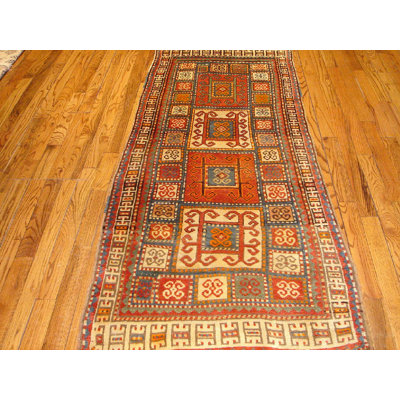 Kazak One-of-a-Kind 3'3" X 8' 1910s Runner Wool Area Rug in