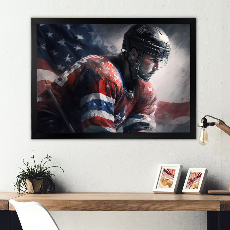 «Hockey Player On Break III», impression sur toile, Impression noire sur toile encadrée, H 24 po x l 32 po x P 1 po