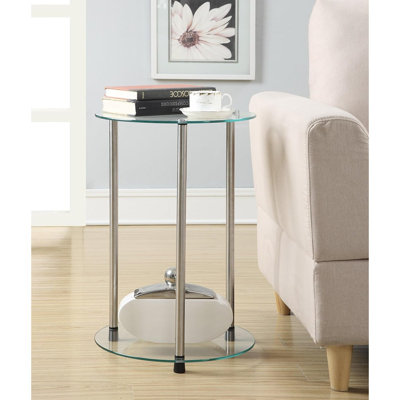 Table de bout ronde à 2 niveaux en verre - table d'appoint moderne avec tablettes en verre trempé, verre / chrome