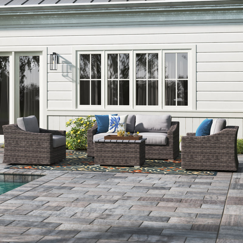 Ensemble de conversation pour 4 personnes avec coussins Menkar Wicker