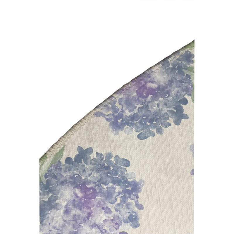 Hydrangea Love Decorative Outdoor Rug, Ivory, Round 5'