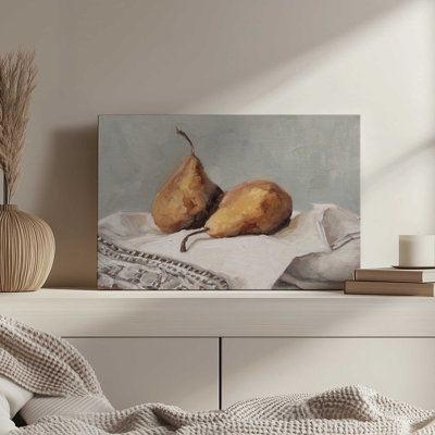 Reproduction d'art sur toile, "Pears On A Tea Towel 2" par Miss Mustard Seed