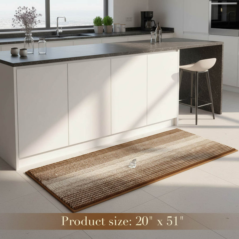 Chenille Non-Slip Bath Mat, Brown/Cream