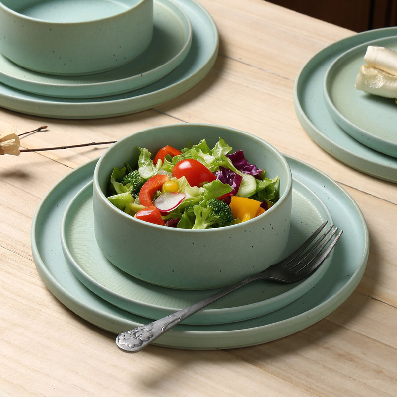 Alofmo Antique Vein 18 Piece Stoneware Dinnerware Set, Service For 6, Green