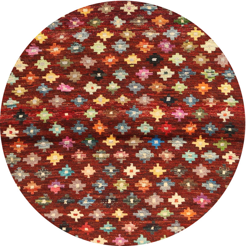 Tapis géométrique rouge / vert / jaune, Rond 4 pi
