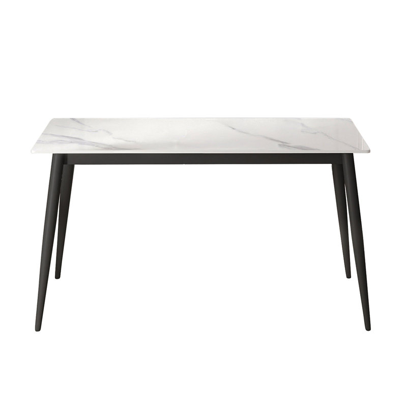 Table de salle à manger 55,12 po en pierre artificielle moderne à rebord droit et pieds en métal noir pouvant accueillir 6 personnes (table de salle à manger seulement)