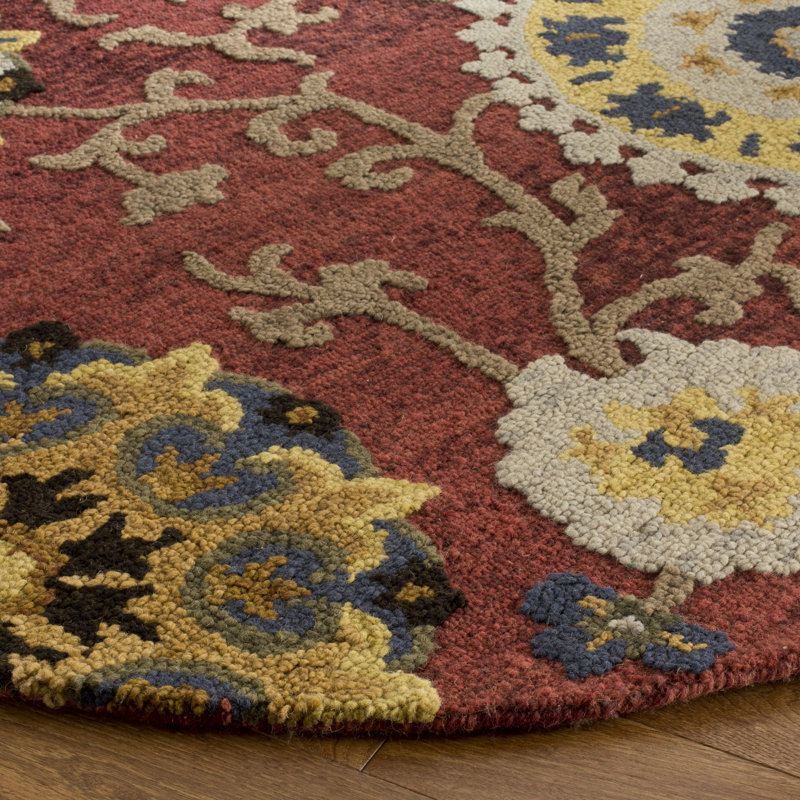 Ferrera Floral Handmade Tufted Wool Area Rug, Round 4'