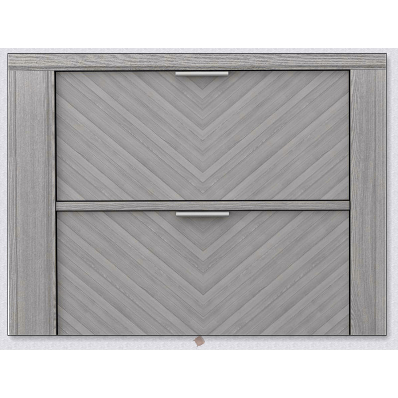 Élégante table de chevet à 2 tiroirs avec motif à chevrons, parfaite pour les chambres à coucher modernes et classiques.