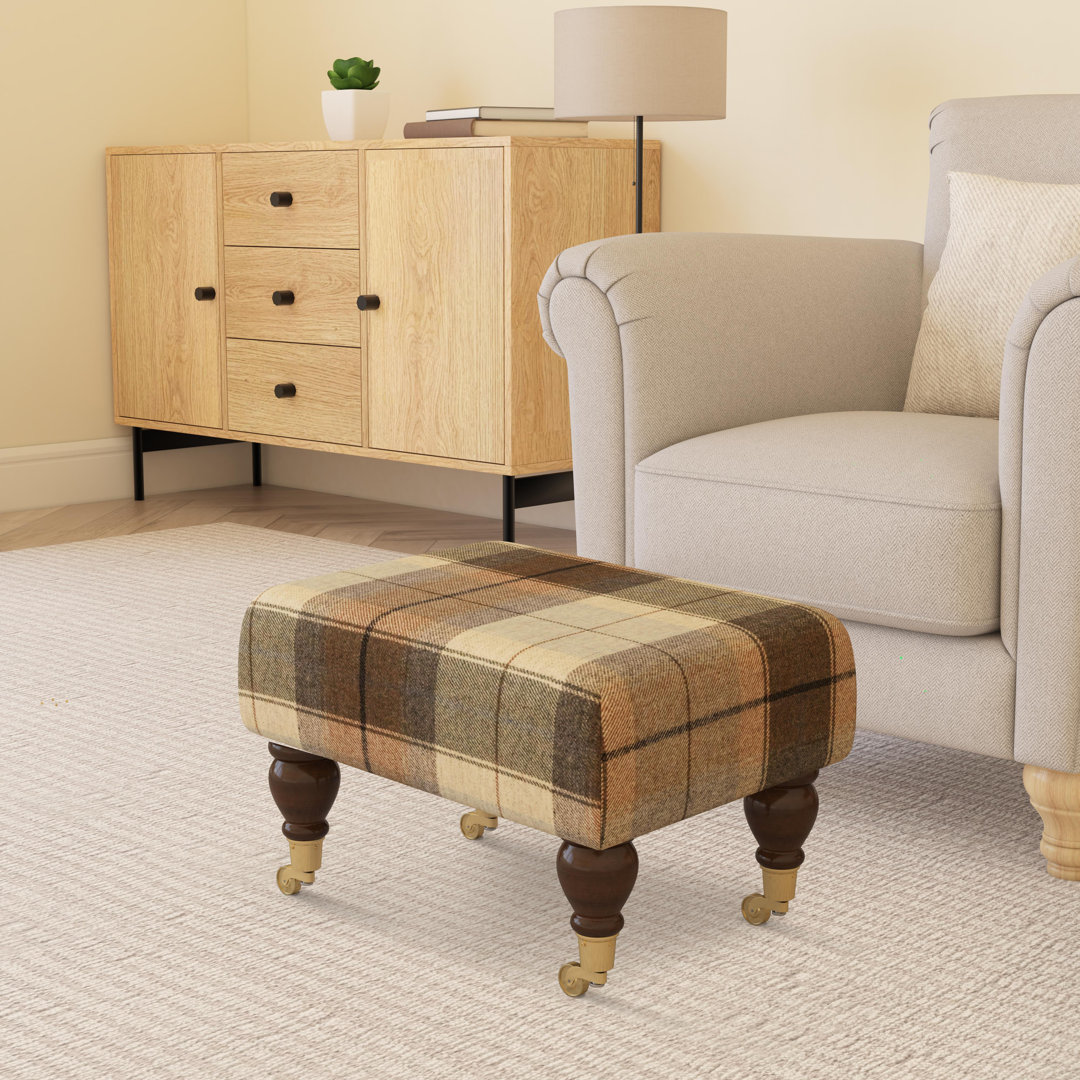 Tartan Material Large Footstools Wood Caster Leg - Tartan - Seaglass Green