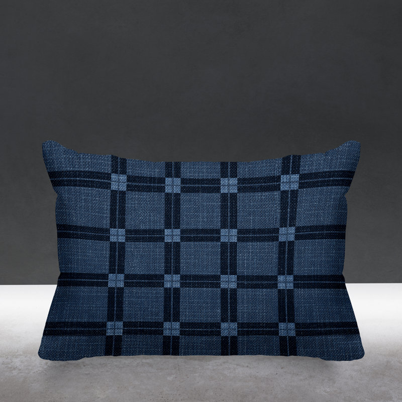 Plaid Outdoor Reversible Throw Pillow, Blue, 14"H x 20"W