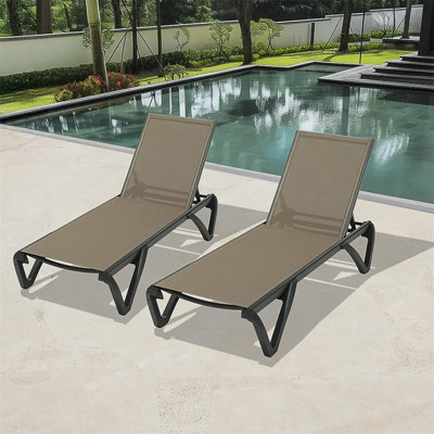 Durable Aluminum Pool Lounge Chairs Set Of 2, 5 Position Adjustable With Wheels For Ultimate Comfort And Versatility