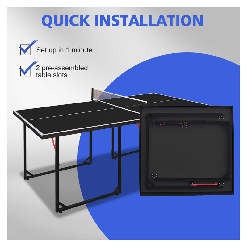 Table de tennis de table pliable 6 pieds avec surface de jeu en panneau de fibres à densité moyenne de 12 mm, Black