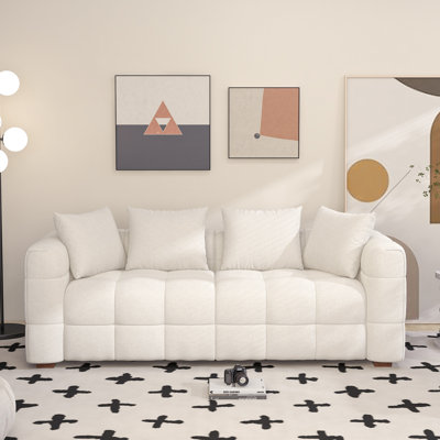 81" Wide 3-Seater Soft Fabric Sofa with 4 Pillows