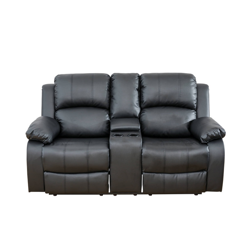Faux Leather Recliner Loveseat With Cup Holder