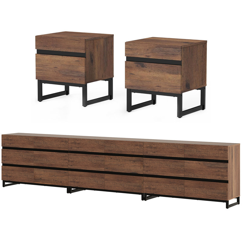 5-Piece Modern Bedroom Furniture Set, 142-Inch Dresser With 18 Drawers And 2 Nightstands With 2 Drawers, Bedroom Set Of 5