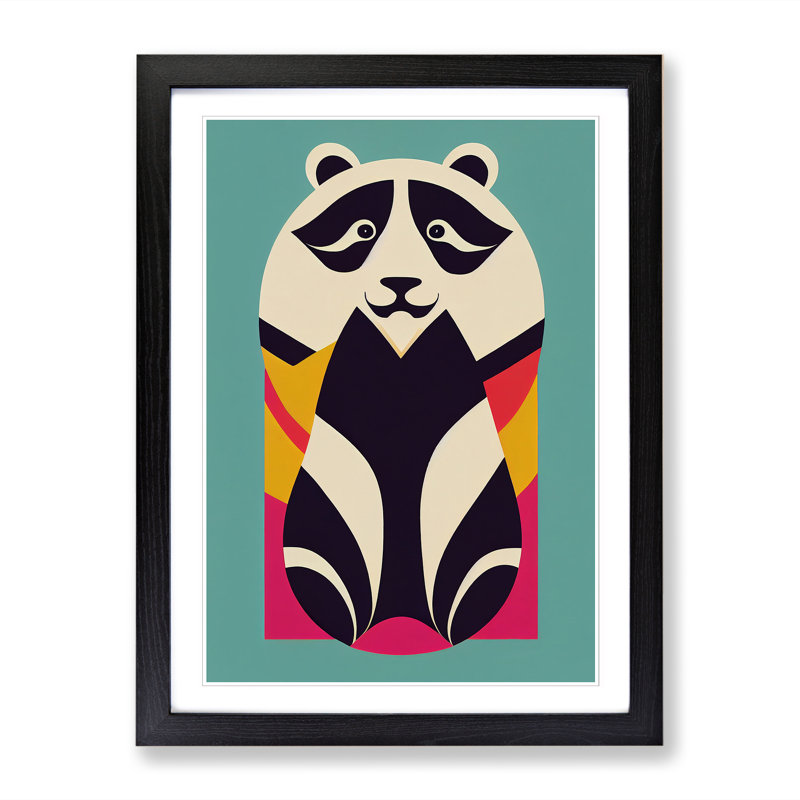Panda Art Deco Design 1 Piece Single Picture Frame Wall Art, 64cm H x 46cm W x 2cm D, Walnut