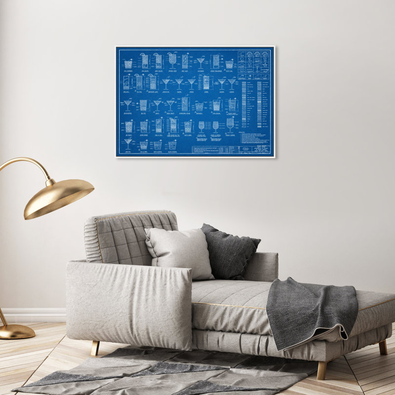 Drinks and Spirits Happy Hour Specs, bleu industriel - Impression sur toile, H 20 po x l 30 po, Toile avec cadre blanc