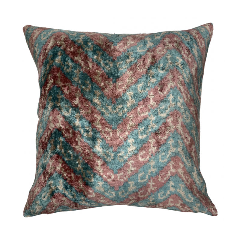 Square Pillow Cover & Insert, Light Blue/Orange Ikat