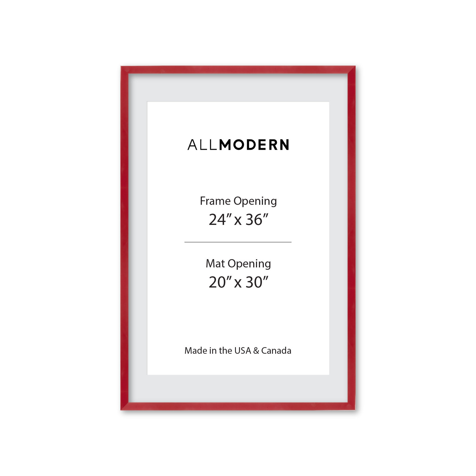 Willin Solid Wood Picture Frame with Mat, Red, 24" W x 36" H