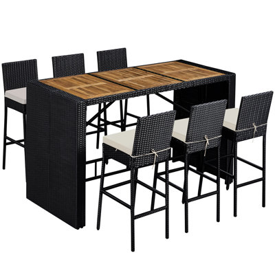 Aybars 6-Person Patio Rattan Furniture with Wood Tabletop & Removable Cushions