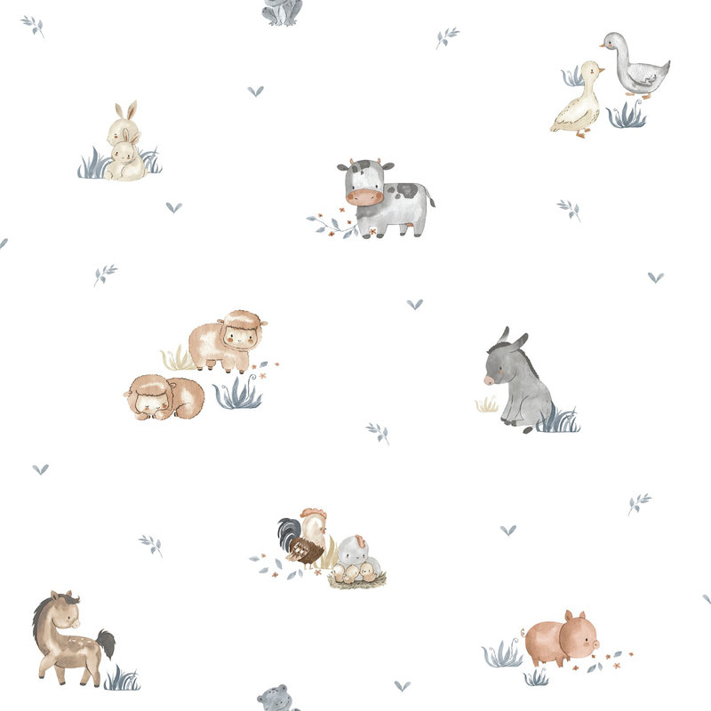 Nerijus Little Explorers 2 Farm Animals Wallpaper Roll, White