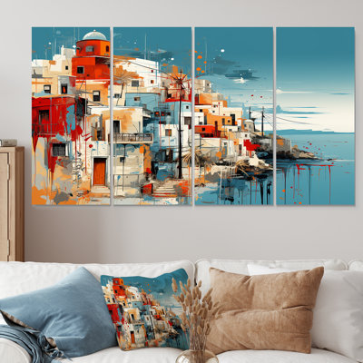 Ensemble de 4 décorations murales colorées Santorini, Grèce I - Santorini