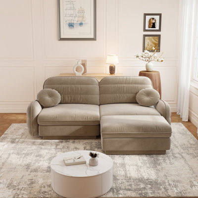 72" Modern Modular Sofa with Ottoman, Chenille Upholstered Couch with Quilted Back Cushions, Ergonomic Deep Seating, Curved Armrests and Reinforced Frame for Living Room