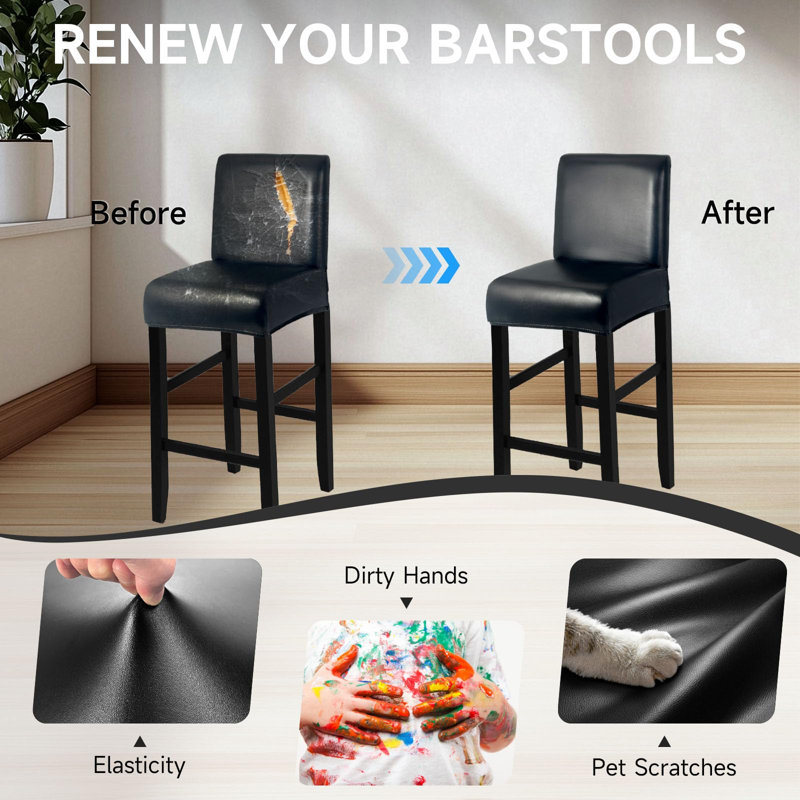 Housse de tabouret de bar en polyuréthane avec dossier 100% imperméable, ensemble de 4 tabourets de bar extensibles pour tabouret de bar (noir)