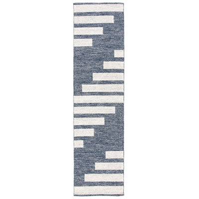 Alexio Striped Handwoven Wool/Cotton Navy Area Rug