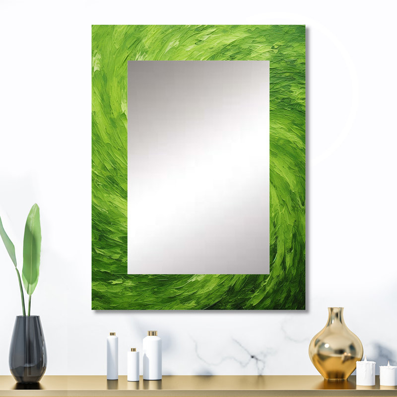 Green Serene Spiral Dreams IV - grand miroir à spirales abstraites, miroir mural décoratif moderne, impression d'art en métal