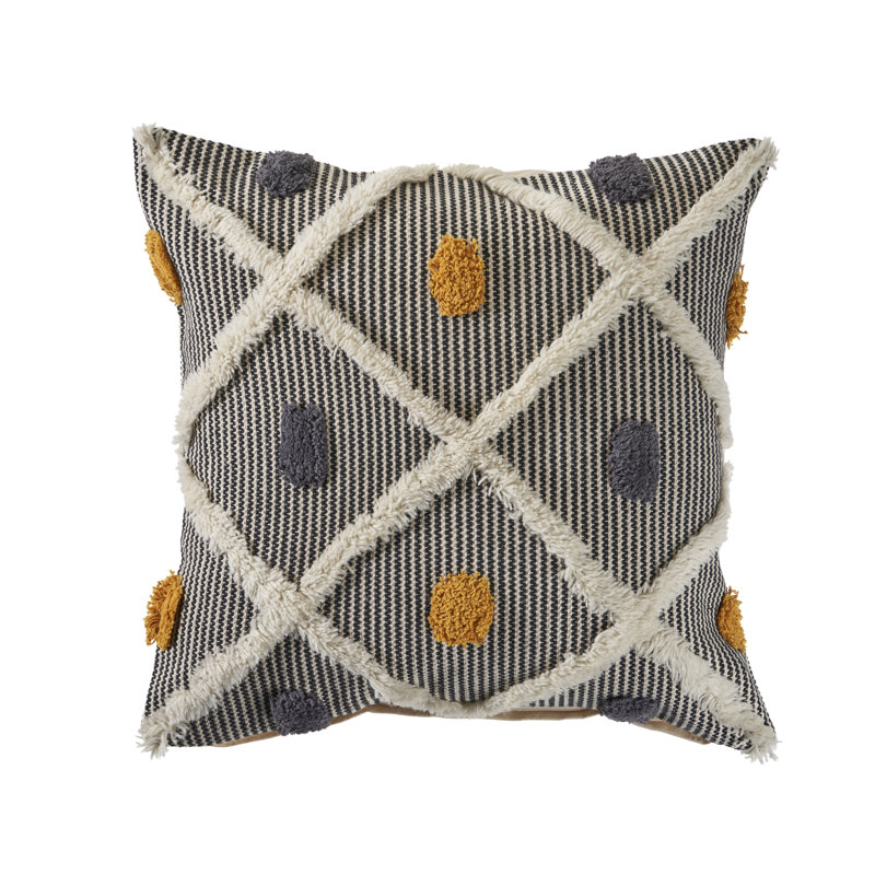 20'' Black and White Cotton Wool Tufted Throw Pillow