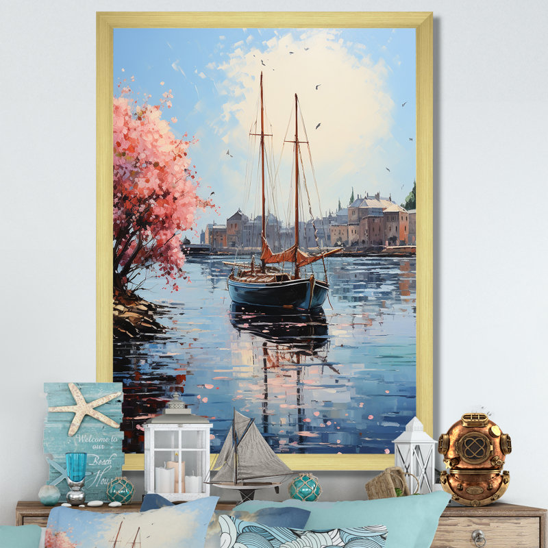Port Docked Memories Pointillism II - Nautical & Beach Canvas Prints, Encadrement doré, H 40 po x l 30 po x P 1,5 po