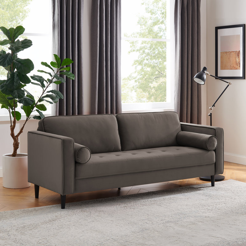 Jeses 207Cm Square Arms Sofa, Grey Velvet