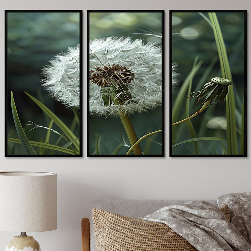 Hopkinton - ensemble d'art mural pissenlit, Cadre flottant noir, H 40 po x l 60 po x P 1 po