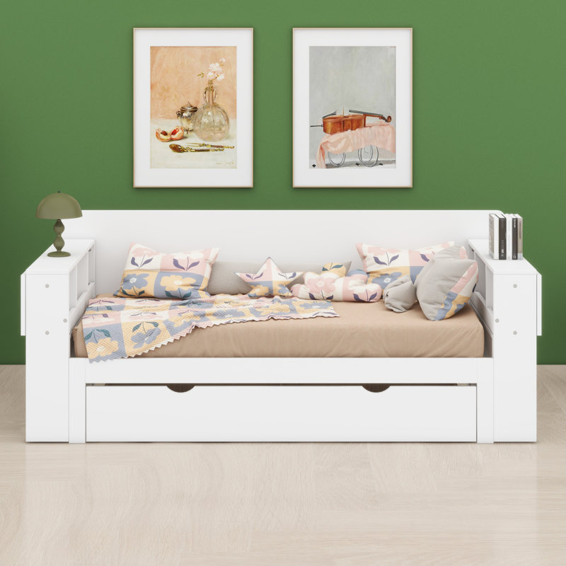 Daybed With Removable Desk, Storage Drawers & Hydraulic Side Table, White