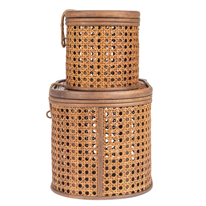 Edelie Coastal Rattan Storage Bin - Set of 2, Brown