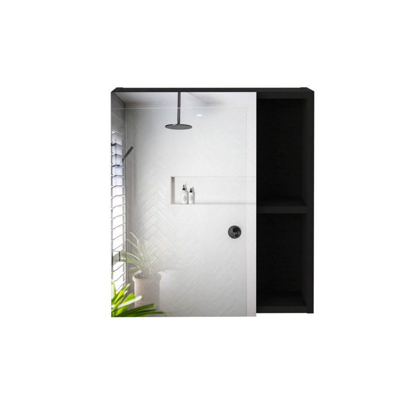 Armoire à pharmacie avec miroir Labelle, cinq tablettes internes, une porte - noir, Noir
