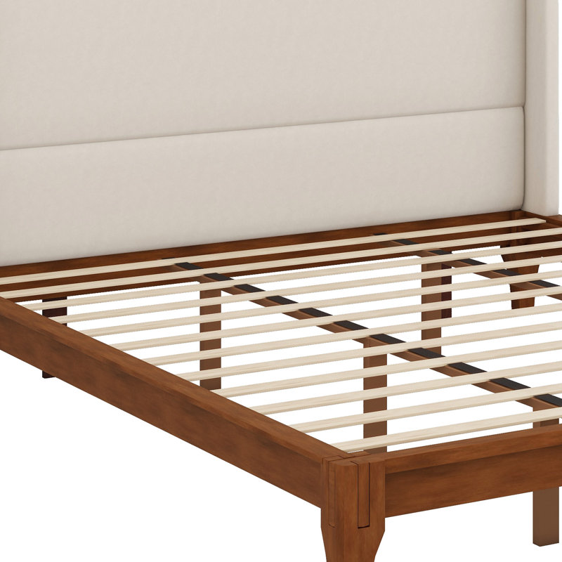 Lit plateforme Mid-Century en bambou avec tête de lit haute, Brun