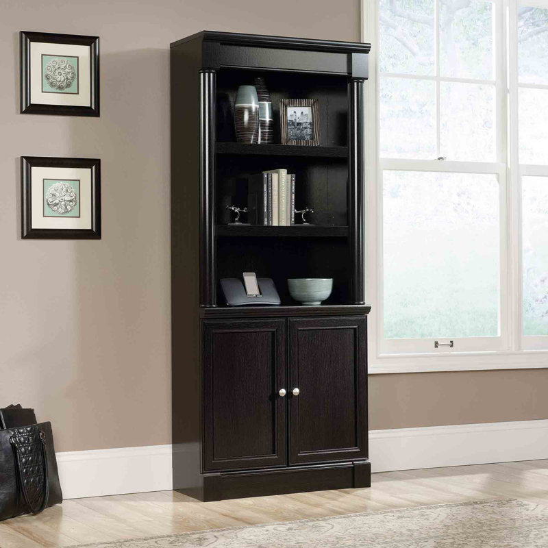 Wind Oak Dark Brown Adjustable Library Bookcase with Doors