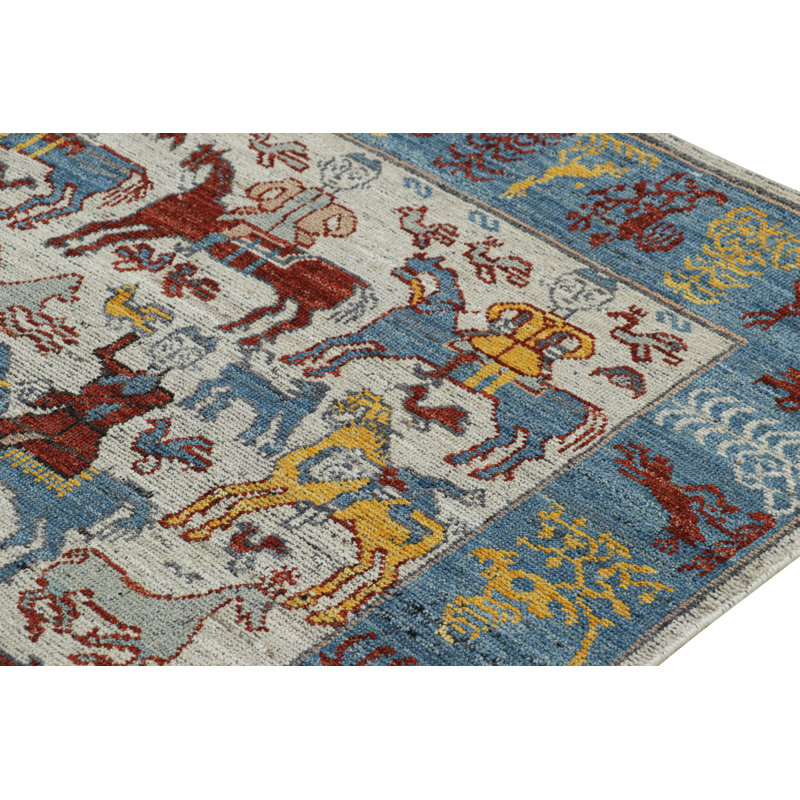 Rug & Kilim’S Modern Caucasian Rug With Colorful Horse And Rider Pictorials