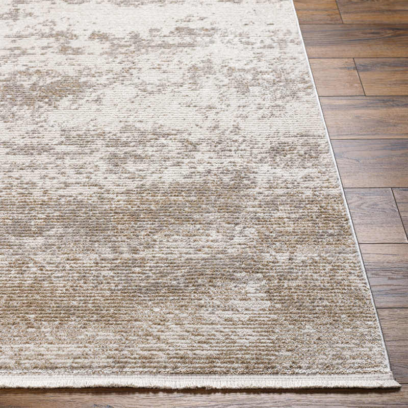 Tapis gris rectangulaire en polyester tissé à la machine Avrianna, Rectangle 9 pi 2 po x 12 pi