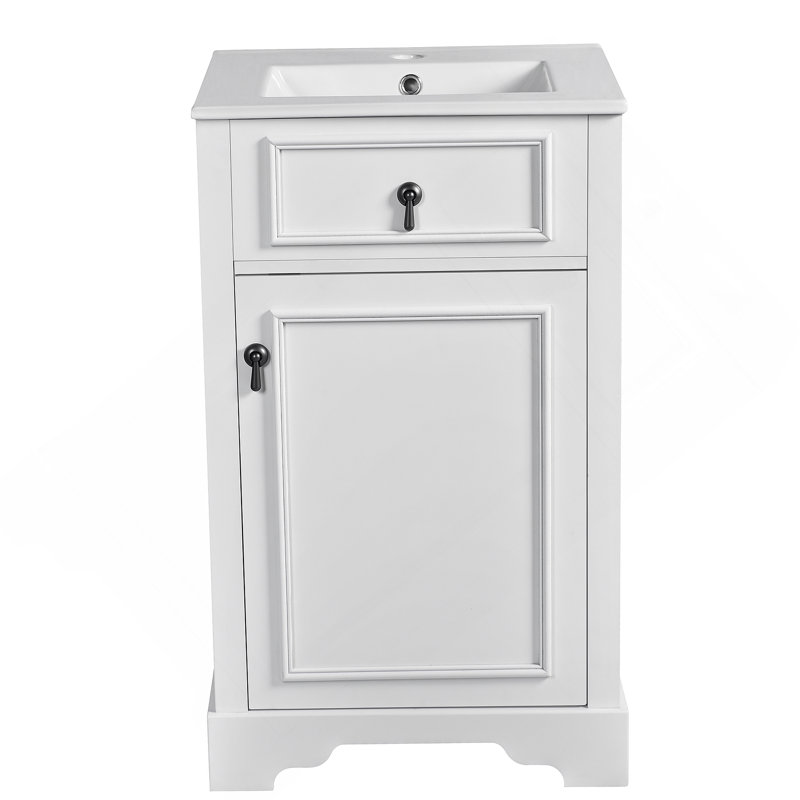 Meuble-lavabo de 20 pouces avec lavabo en céramique, porte à fermeture douce, tablette réglable et support de rangement fixé à la porte - idéal pour les petites salles de bain