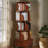 360 Display 5 Tier Corner Bookshelf With Drawer, Floor Standing Degree Rotating Wood Narrow Book Shelf Organizer For Small Bedroom And Living Room, Walnut Brown Spaces,-123378867